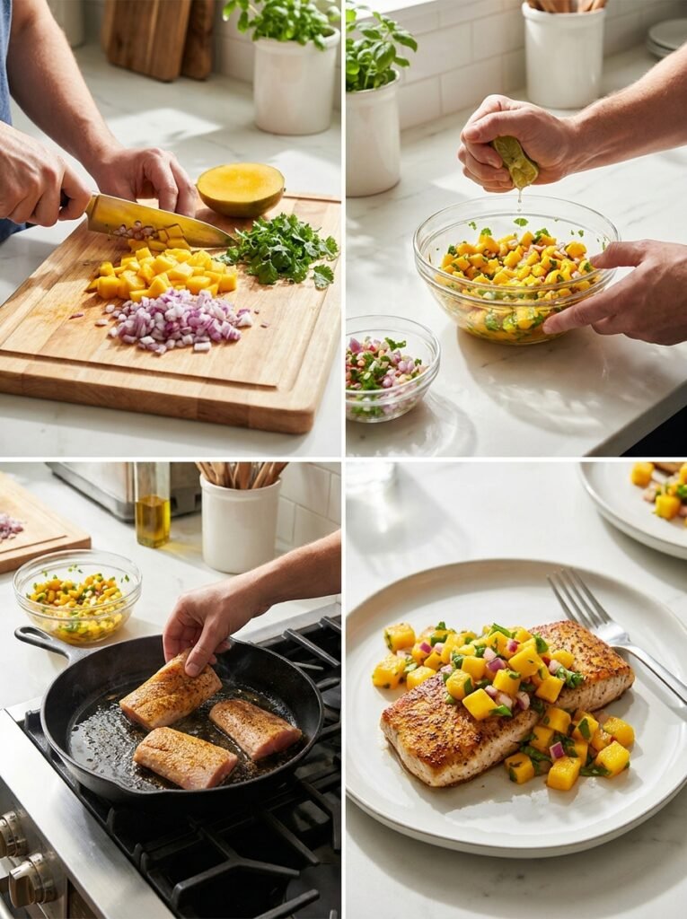 Pan-Seared Mahi Mahi with Tropical Mango Salsa 14 A step by step cooking process of 202605011719