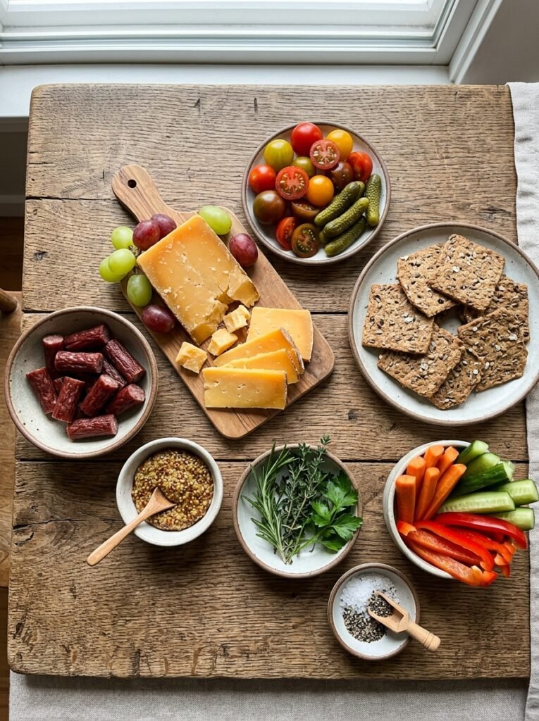 Beef sticks Gouda snack plate 202604291308