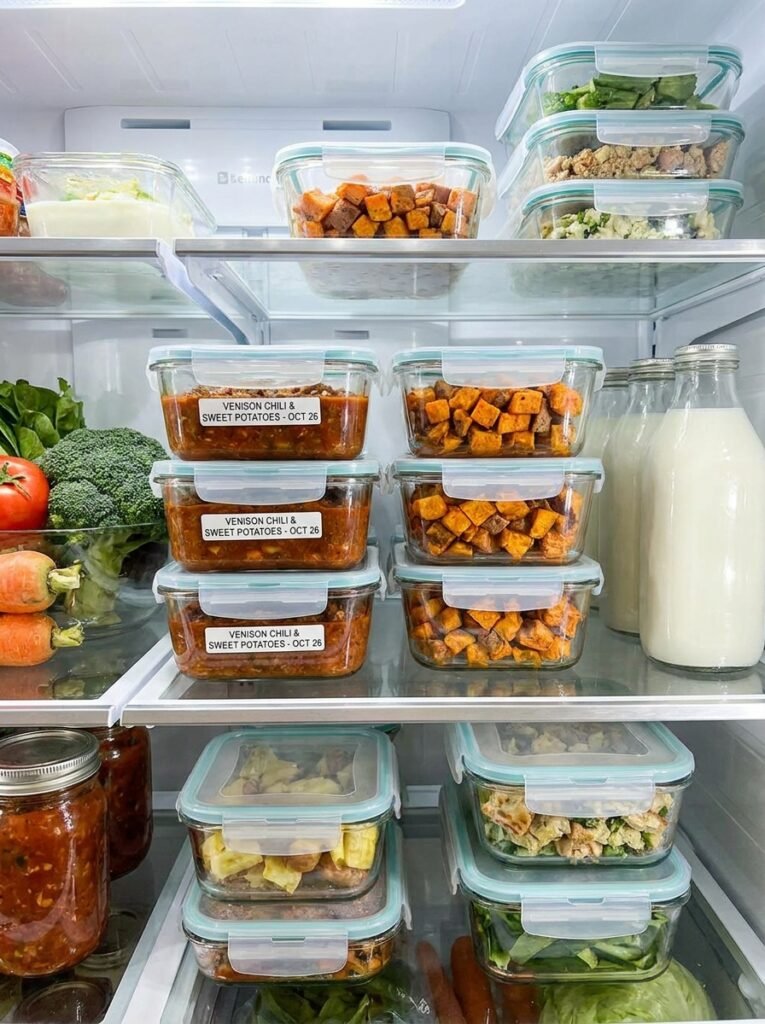 Slow Cooker Venison Chili with Roasted Sweet Potatoes 16 Food storage containers with Slow 202605011703