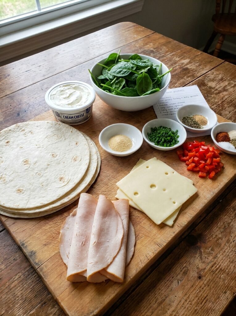 Turkey and Swiss Pinwheels with Baby Spinach 13 Ingredients for Turkey Swiss Pin… 202605011505