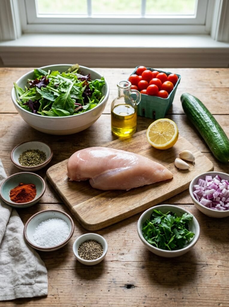 High Protein Low Calorie Clean Eating Meal: Grilled Lemon Herb Chicken Salad 13 Ingredients for clean eating meal 202605011724
