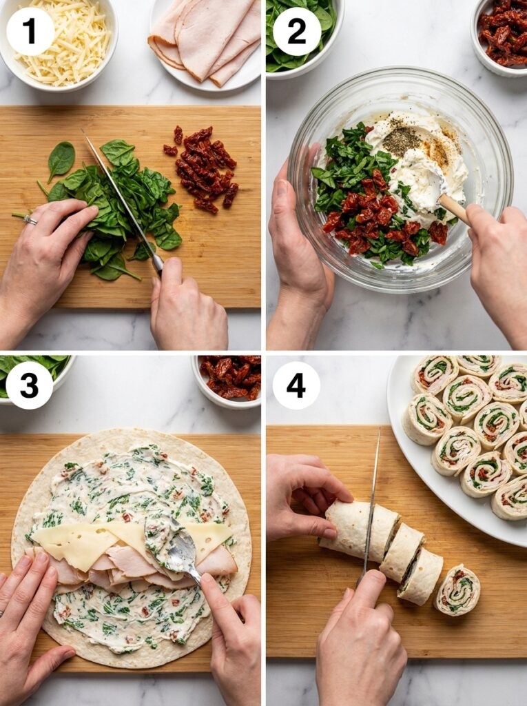 Turkey and Swiss Pinwheels with Baby Spinach 14 Turkey Swiss Pinwheels cooking p… 202605011505