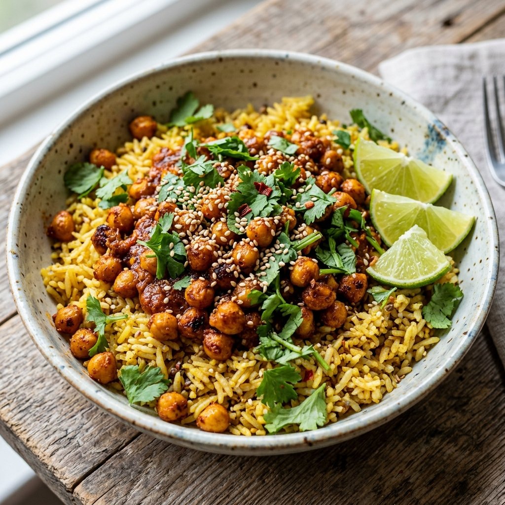 Harissa Chickpeas With Turmeric Rice recipe