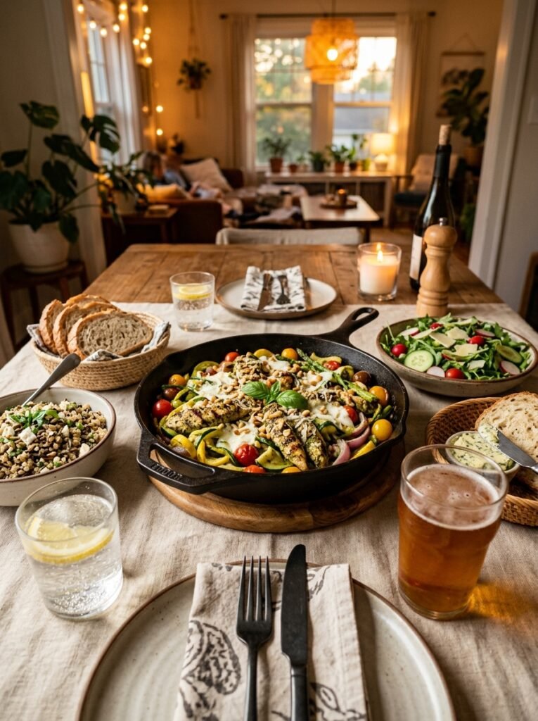 High Protein Chicken Pesto Summer Vegetable Skillet 15 A full serving setup 202605051442