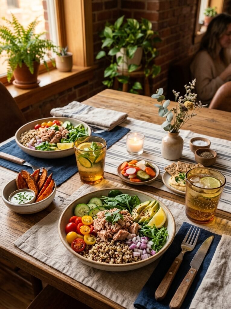 high protein low calorie tuna tomato bowls 15 A full serving setup of 202605041427