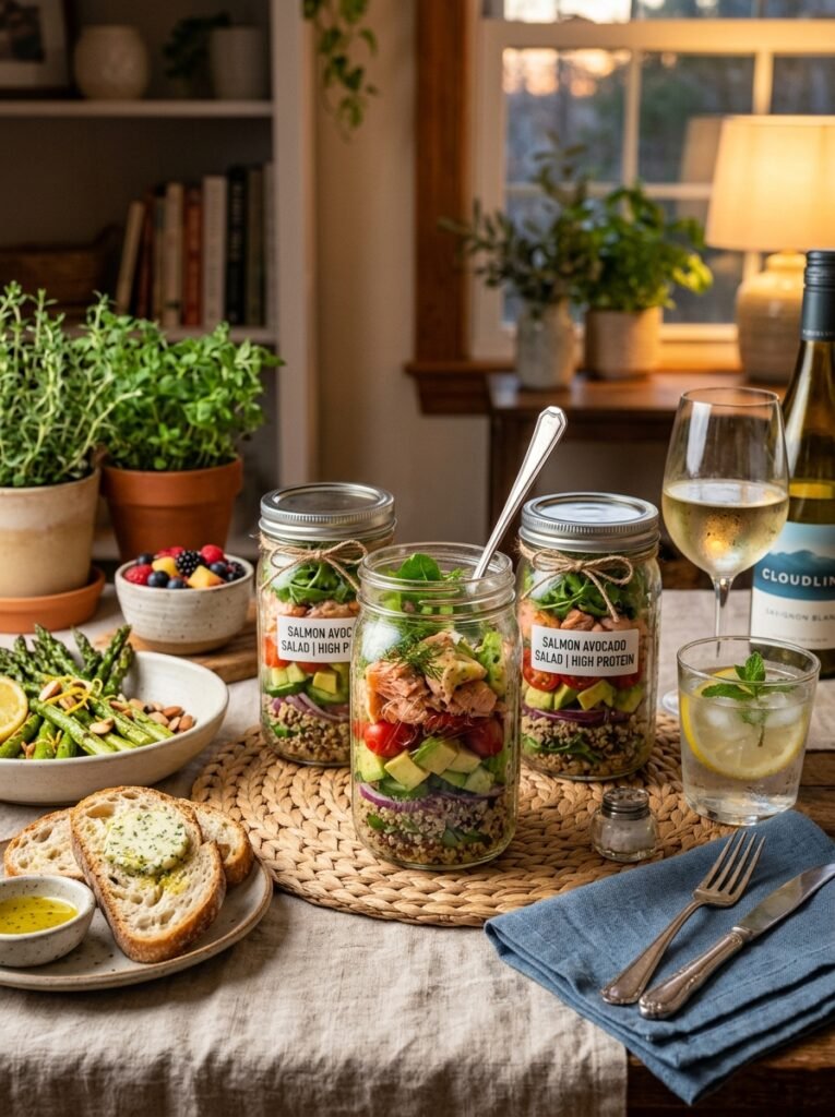 Easy High Protein Salmon Avocado Salad Jars 15 A full serving setup of 202605081741