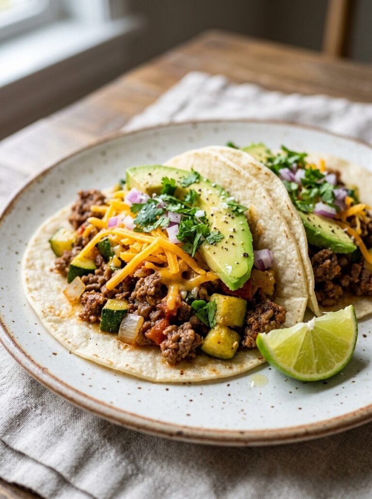 Easy High Protein Beef Zucchini Taco Plates 17 A realistic close up recipe photo 202605131443
