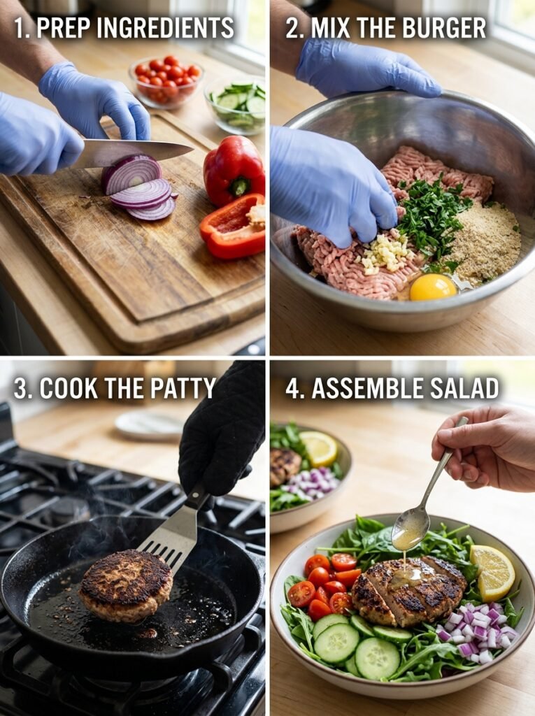 high protein turkey burger lunch salad 14 A step by step cooking process of 202605071743