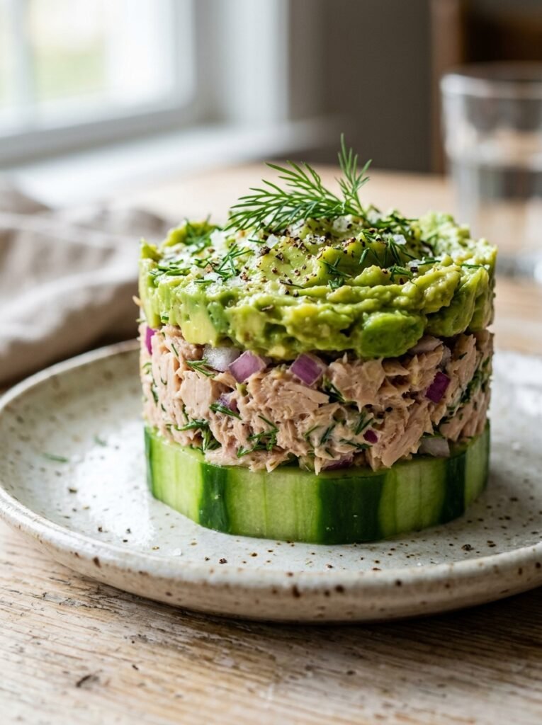 Avocado tuna cucumber stacks 202605112305