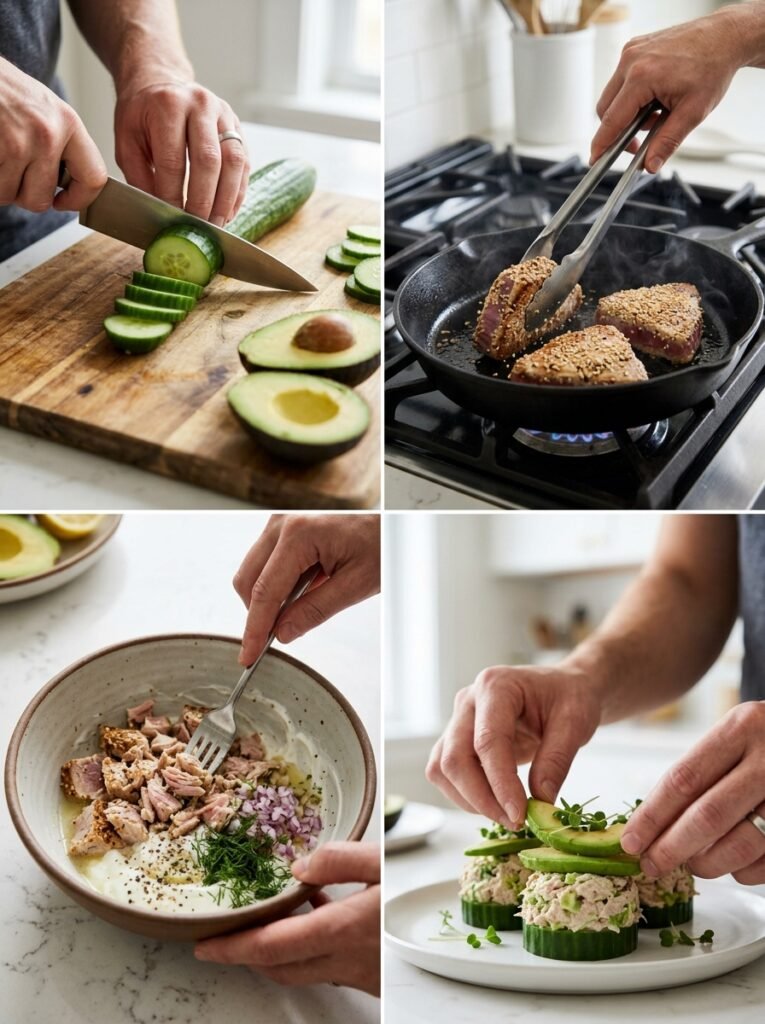 Avocado tuna cucumber stacks coo… 202605112305