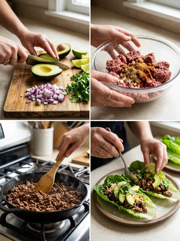 Easy High Protein Beef Avocado Lettuce Tacos Recipe 14 Beef avocado lettuce tacos cooking 202605301343