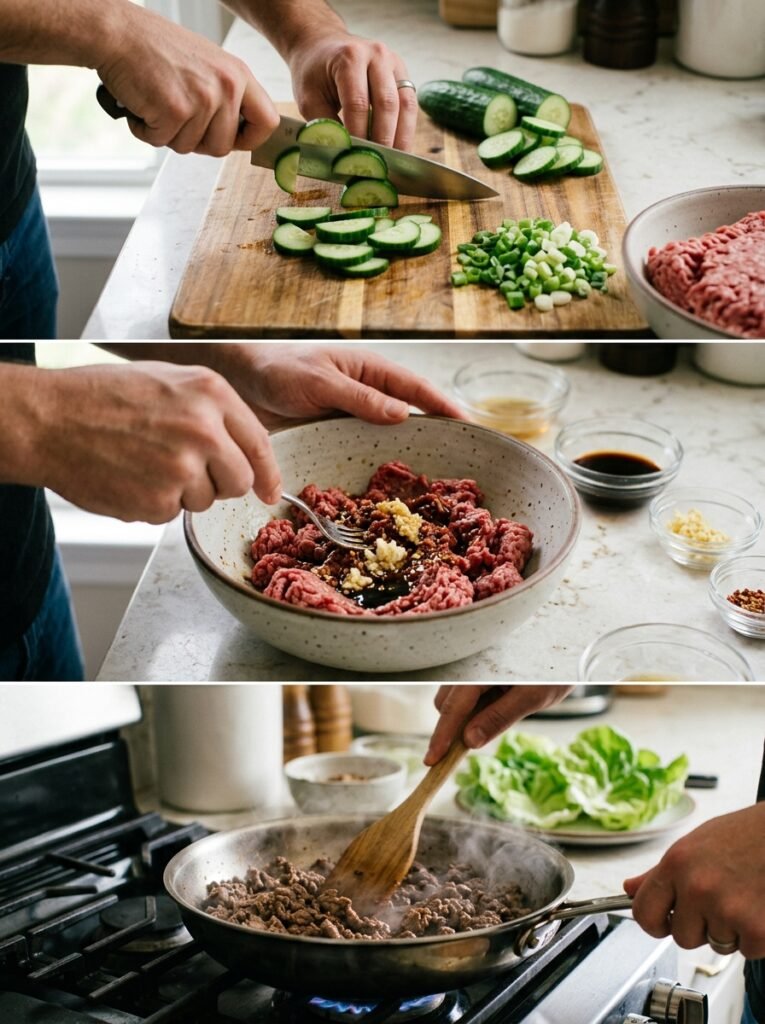 easy high protein beef cucumber lettuce bowls 14 Beef cucumber lettuce bowls cooking 202605071749