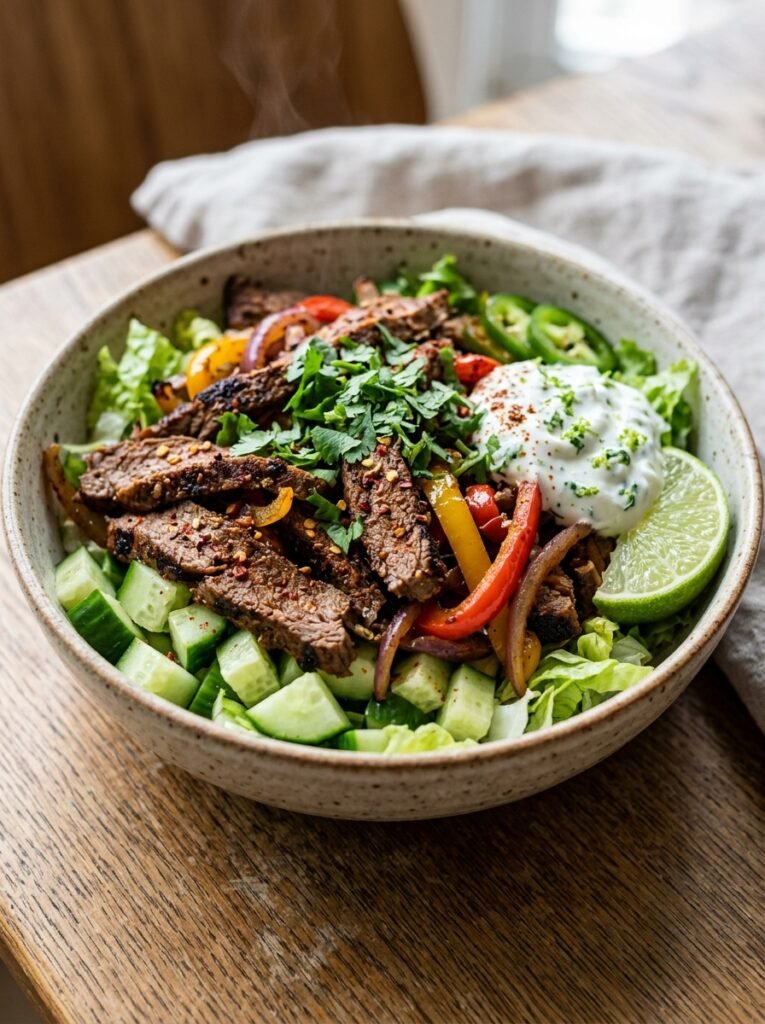 Easy High Protein Beef Fajita Cucumber Bowls 12 Beef fajita cucumber bowls 202605171846