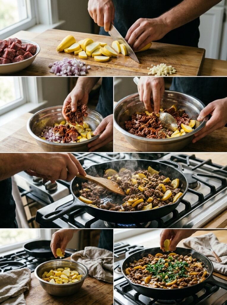 Beef summer squash skillet cooking 202605180106