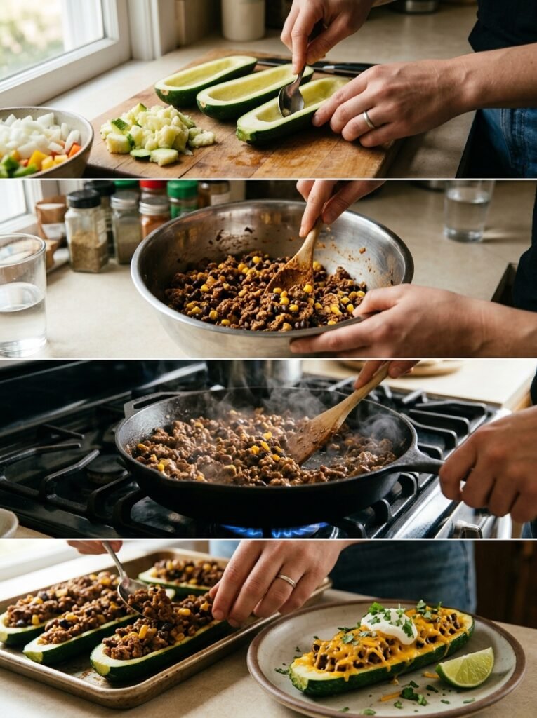 Beef zucchini taco boats cooking 202605311310