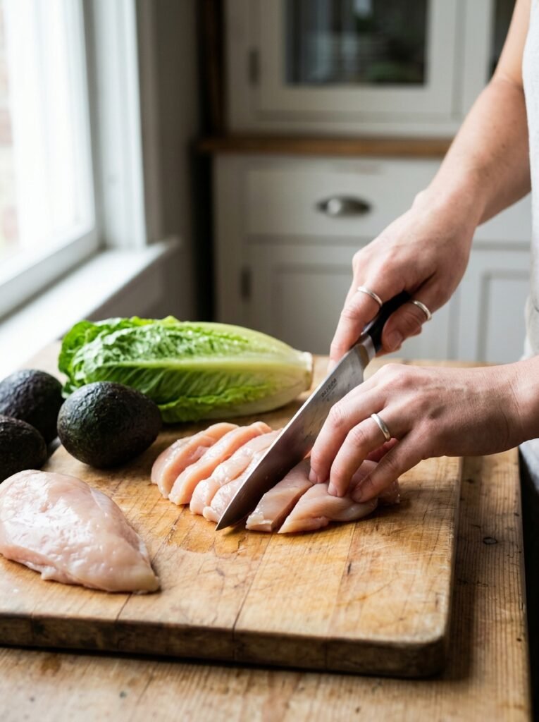 High Protein Chicken Bacon Avocado Dinner Salad 3 Chicken bacon avocado salad process 202605301351