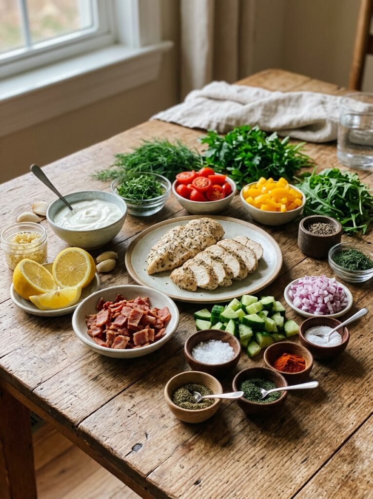 Easy High Protein Chicken Bacon Cucumber Salad 13 Chicken bacon cucumber salad ing… 202606071413