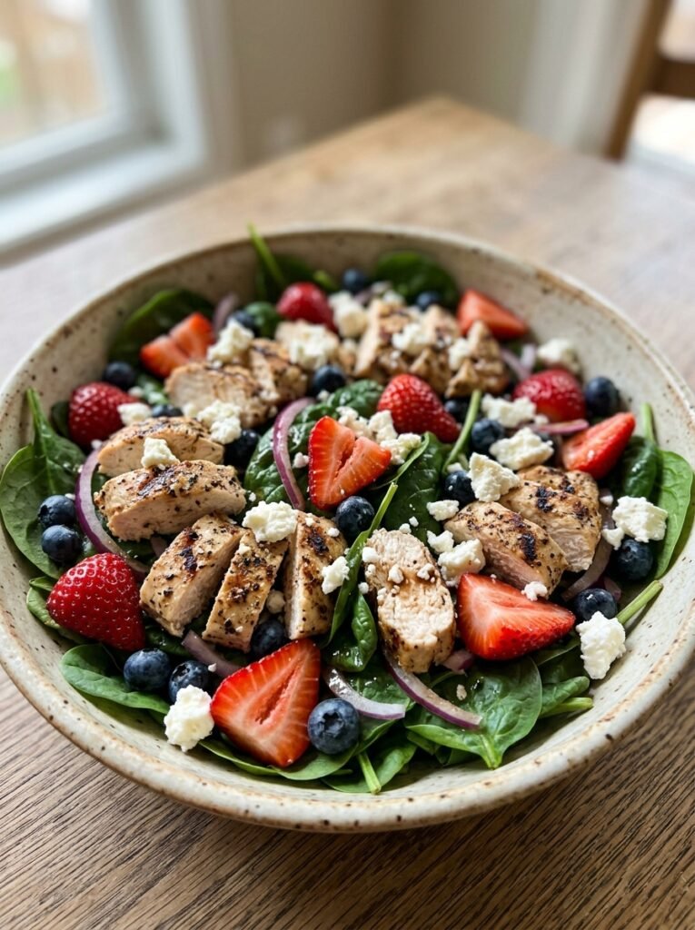 Easy High Protein Chicken Berry Spinach Salad 12 Chicken berry spinach salad 202605071718