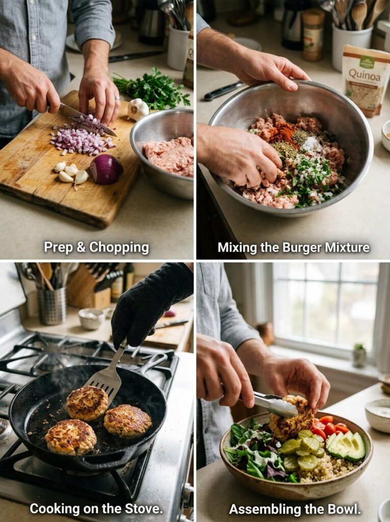 High Protein Chicken Burger Bowl with Pickles: Ultimate Recipe Guide 14 Chicken burger bowl cooking process 202605091421
