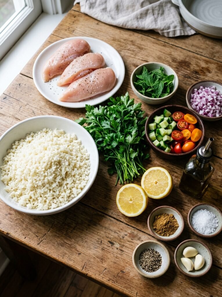 high protein low calorie chicken cauliflower tabbouleh 13 Chicken cauliflower tabbouleh in… 202605102106