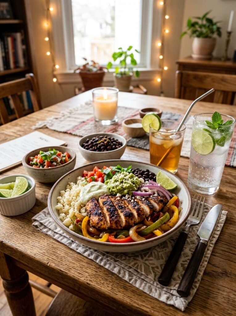 High Protein Grilled Chicken Cornless Fajita Bowl 15 Chicken cornless fajita bowl setup 202605102038