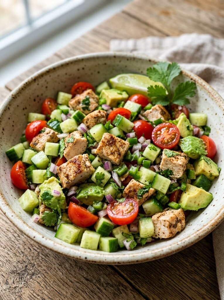 High Protein Low Calorie Chicken Cucumber Salsa Bowl Recipe 12 Chicken cucumber salsa bowl 202605091425