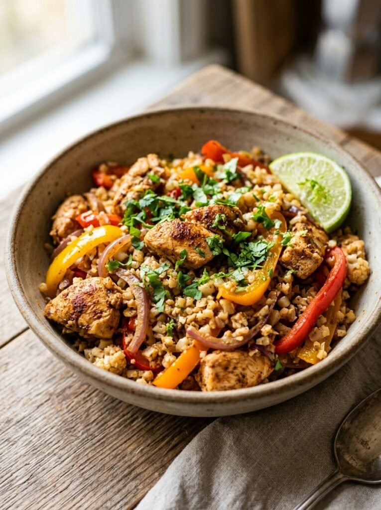 high protein chicken fajita cauliflower rice plate 12 Chicken fajita cauliflower rice … 202606031503