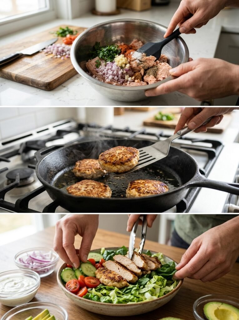 High Protein Low Calorie Chicken Lettuce Burger Bowl 14 Chicken lettuce burger bowl process 202605240113