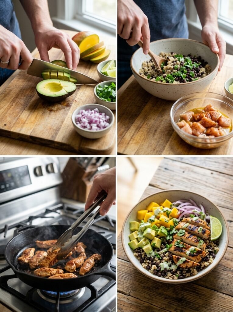 Chicken mango avocado bowl cooking 202605021407