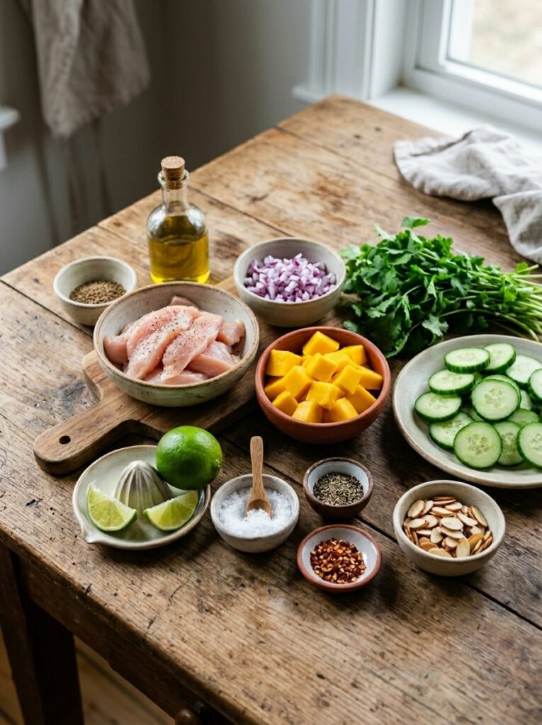 easy high protein chicken mango cucumber salad 13 Chicken mango cucumber salad ing… 202606051422