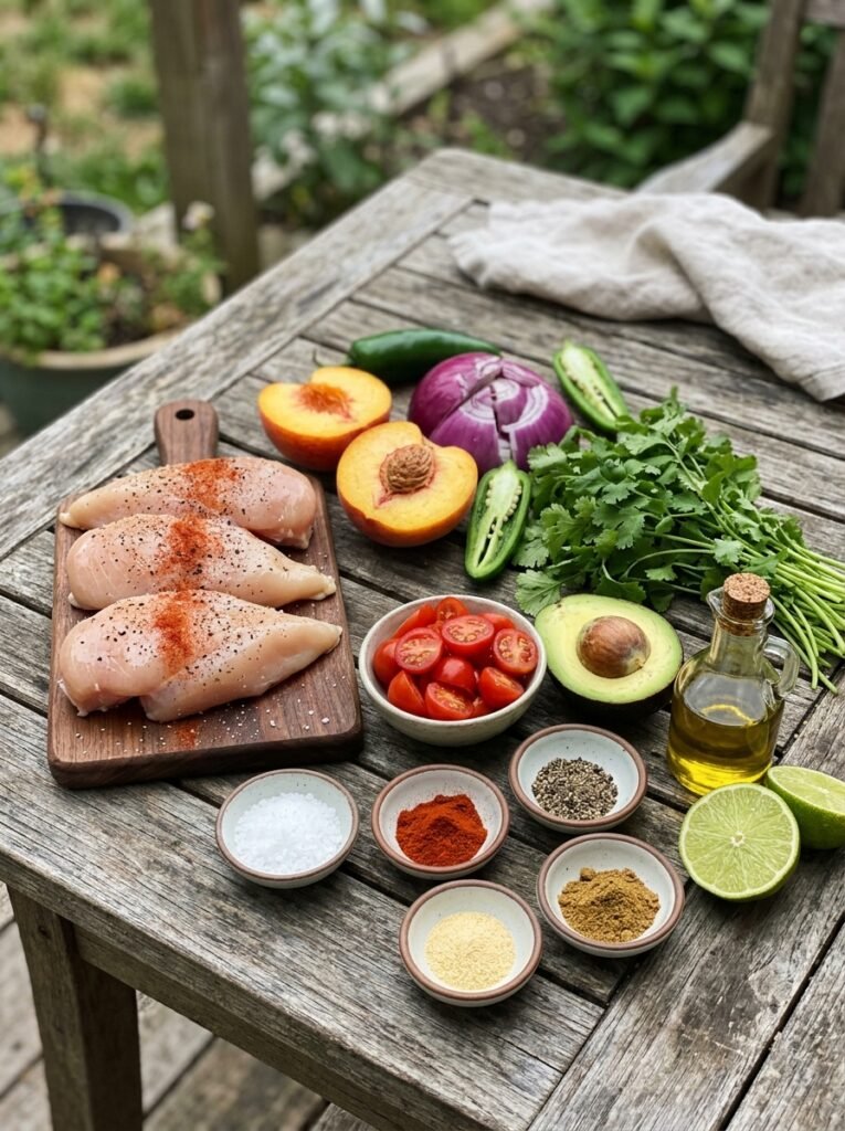 high protein grilled chicken peach salsa plate 13 Chicken peach salsa ingredients … 202605071735