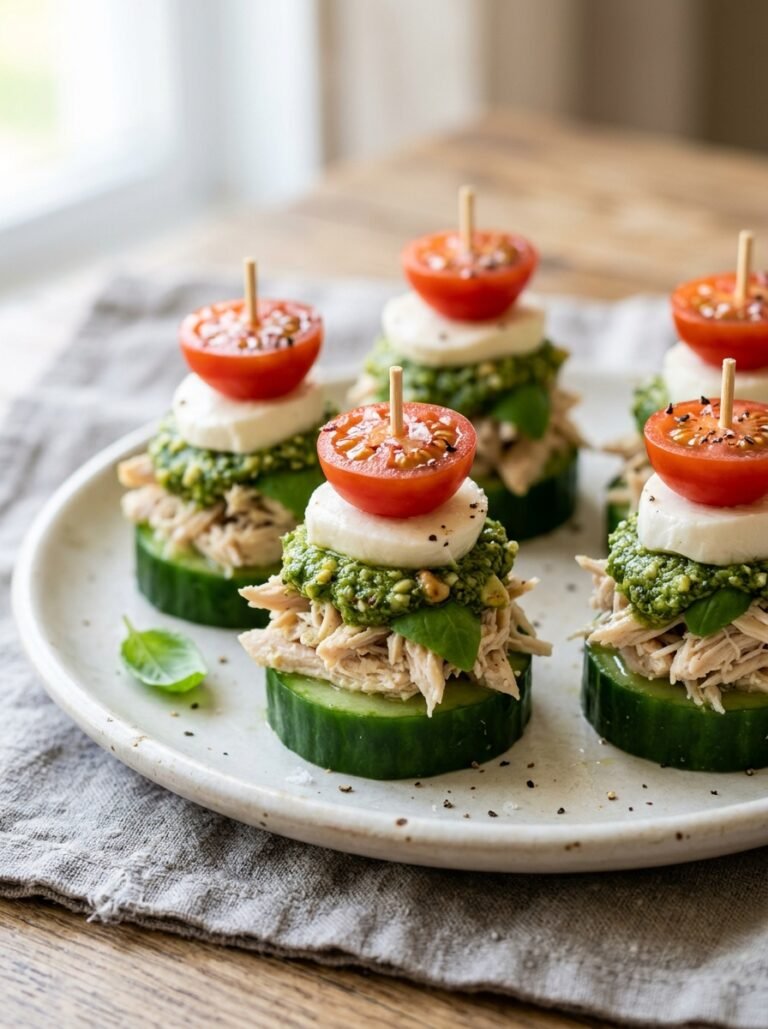 High Protein Chicken Pesto Cucumber Stacks 17 Chicken pesto cucumber stacks 202606071308