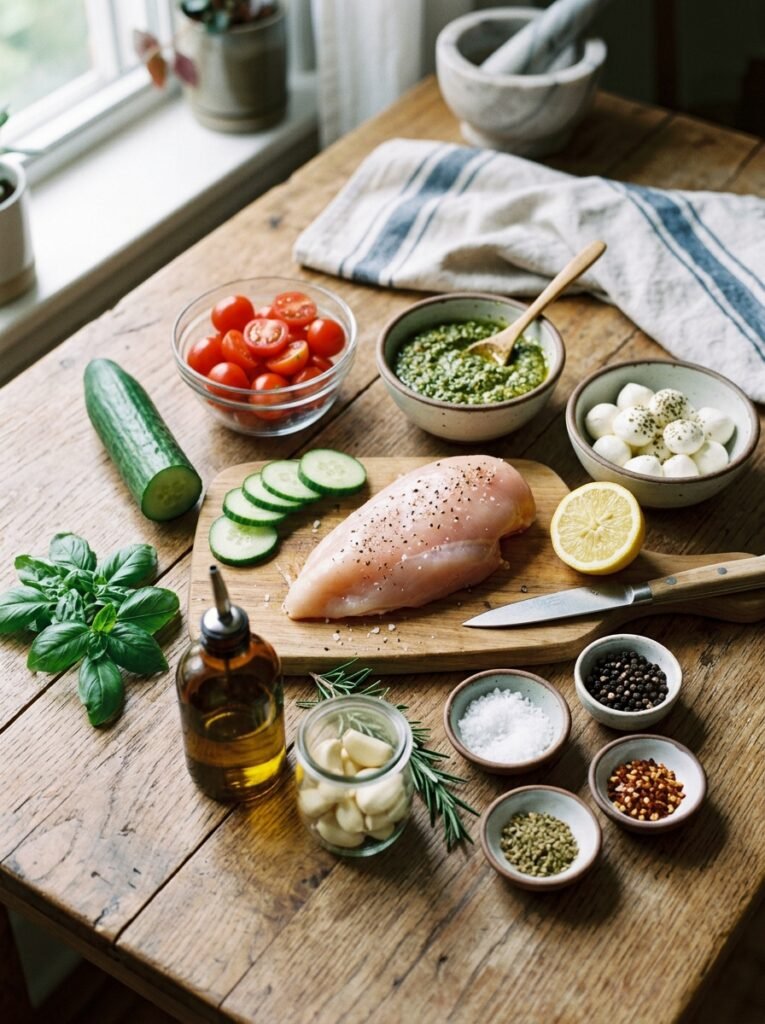 High Protein Chicken Pesto Cucumber Stacks 13 Chicken pesto cucumber stacks in… 202606071308