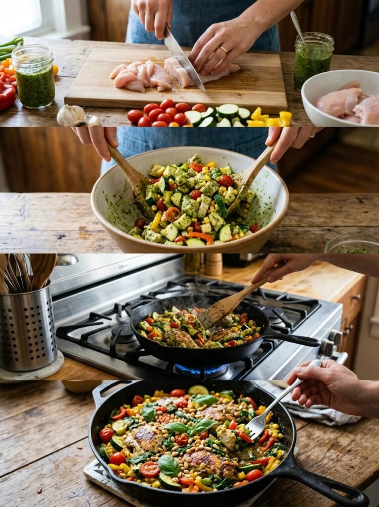 High Protein Chicken Pesto Summer Vegetable Skillet 14 Chicken pesto summer vegetable s… 202605051446