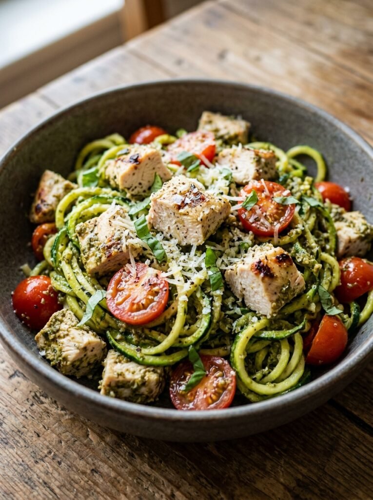 High Protein Chicken Pesto Zucchini Lunch Bowl 12 Chicken pesto zucchini lunch bowl 202605141448