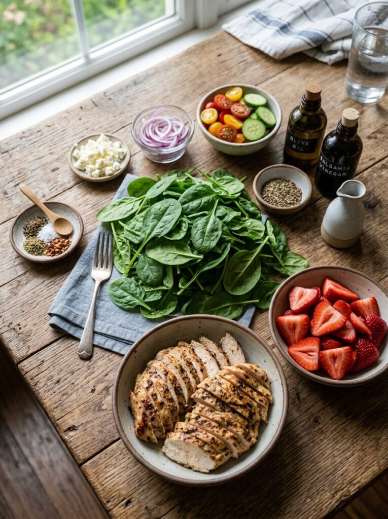 High Protein Chicken Strawberry Spinach Lunch Salad: The Ultimate Midday Meal 12 Chicken strawberry spinach salad… 202605061437