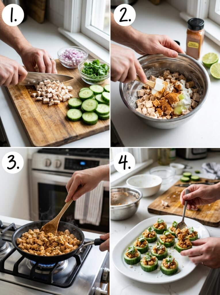 High Protein Chicken Taco Cucumber Bites 14 Chicken taco cucumber bites cooking 202605301347