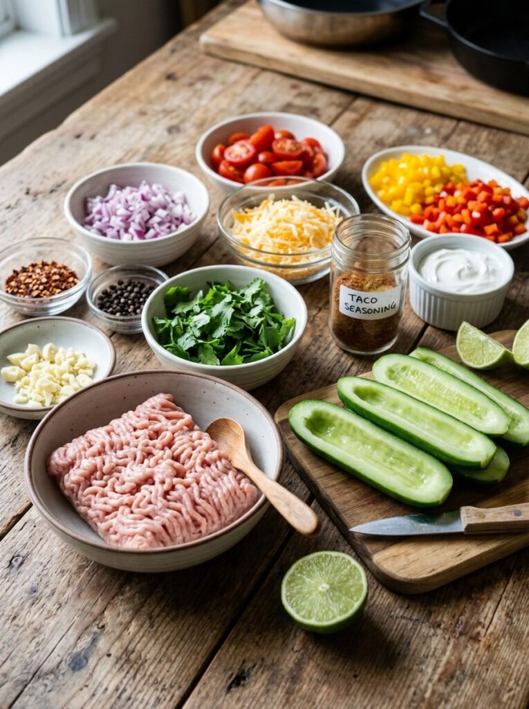 High Protein Chicken Taco Cucumber Bites 13 Chicken taco cucumber bites ingr… 202605301346