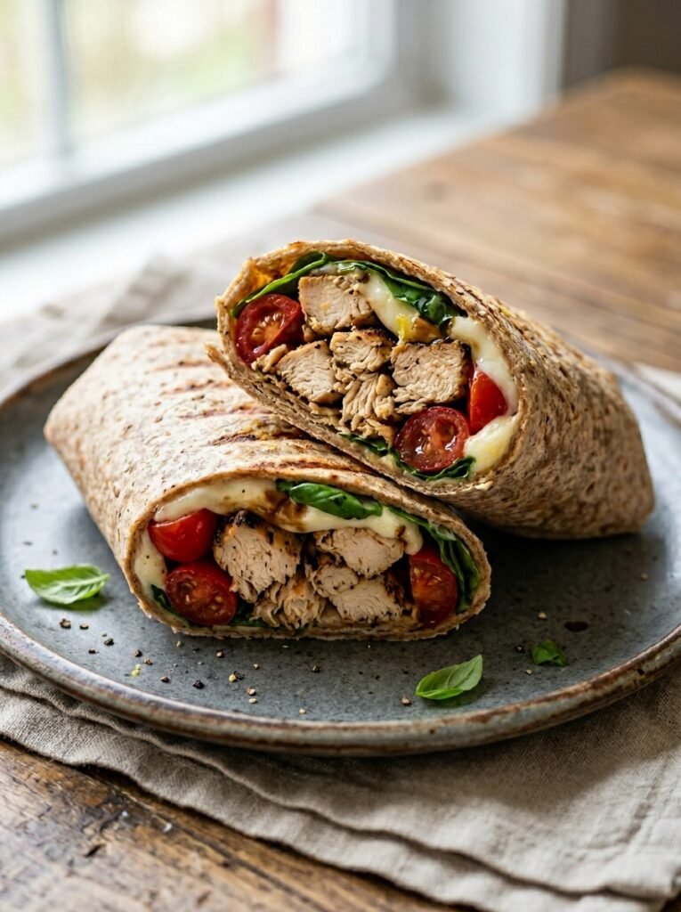 High Protein Chicken Tomato Basil Lunch Wrap 12 Chicken tomato basil lunch wrap 202605081714