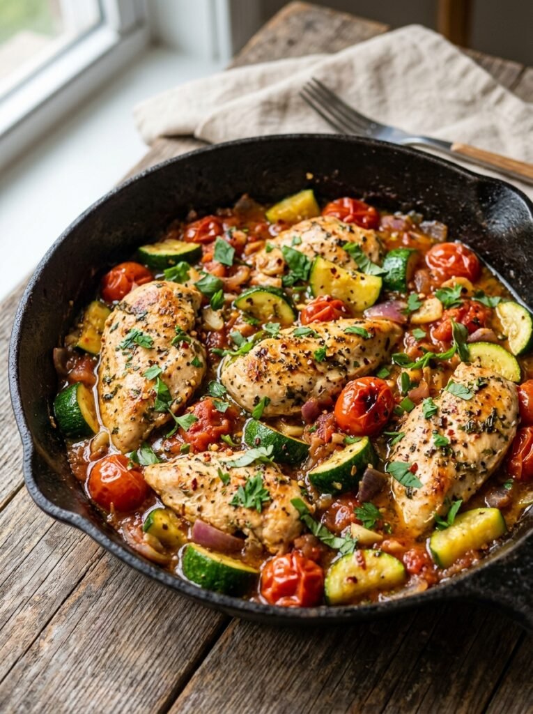 Easy High Protein Chicken Tomato Zucchini Skillet 12 Chicken tomato zucchini skillet 202605091433