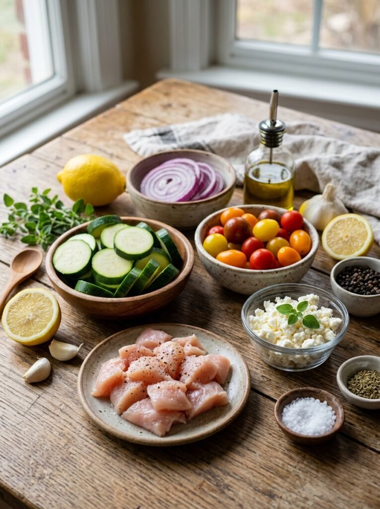 high protein grilled chicken zucchini feta bowl 13 Chicken zucchini feta bowl ingre… 202606101455