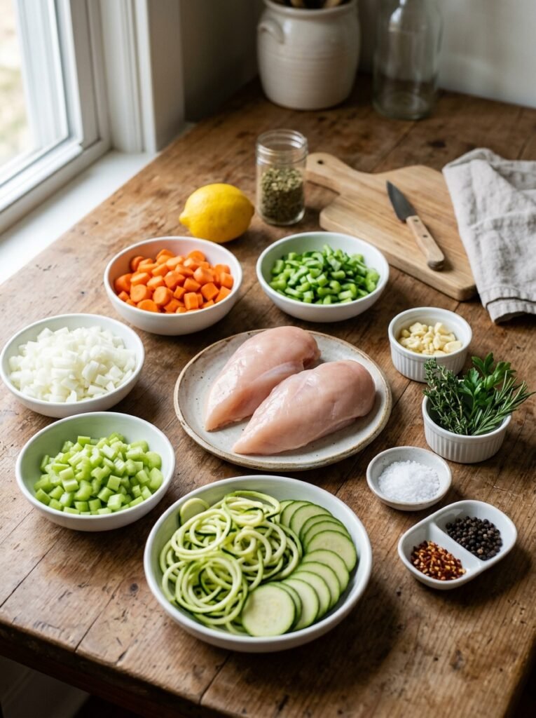 High Protein Low Calorie Chicken Zucchini Soup Bowls 13 Chicken zucchini soup ingredient… 202605212147
