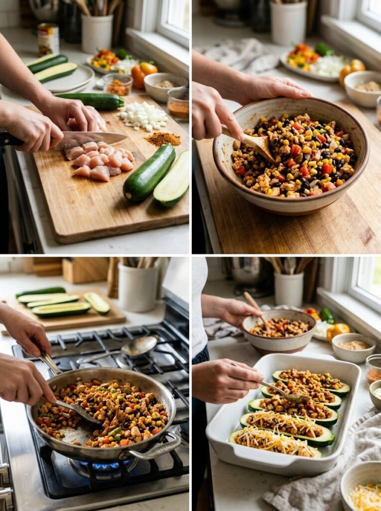 Chicken zucchini taco boats cooking 202606051435