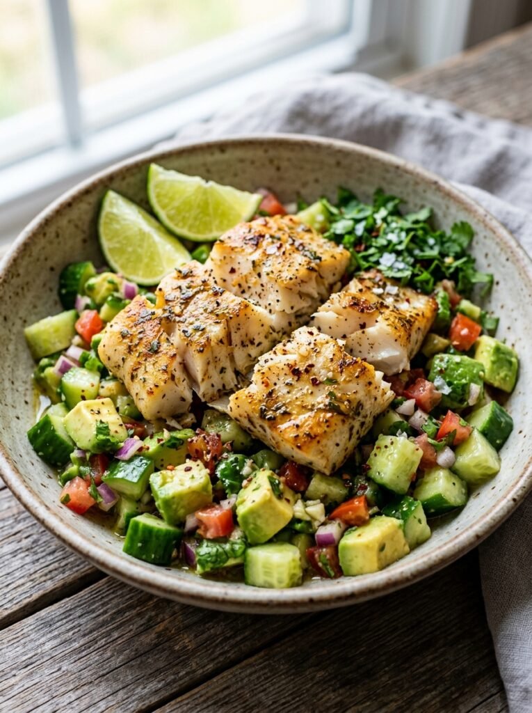 Cod cucumber avocado salsa bowl 202606071346