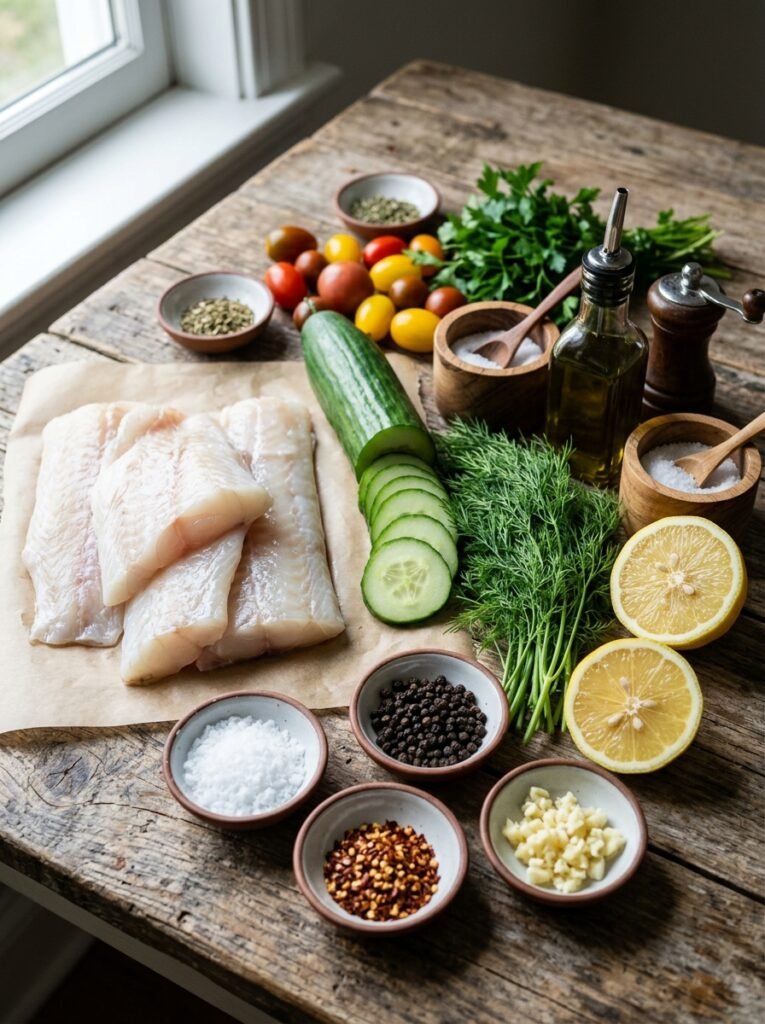 Cod cucumber dill plate ingredients 202605071702