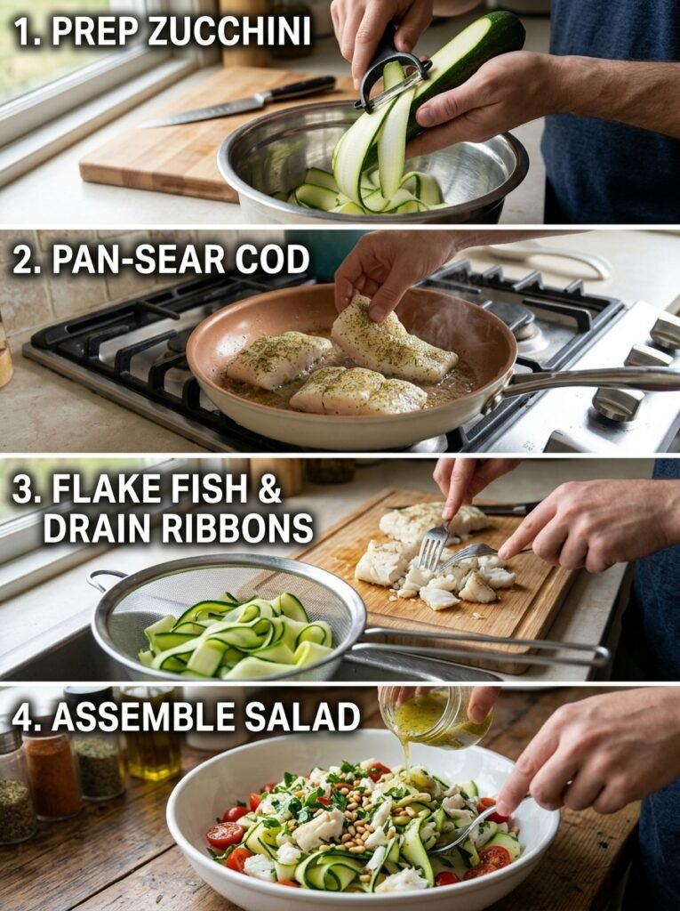 Cod zucchini ribbon salad cooking 202606071318