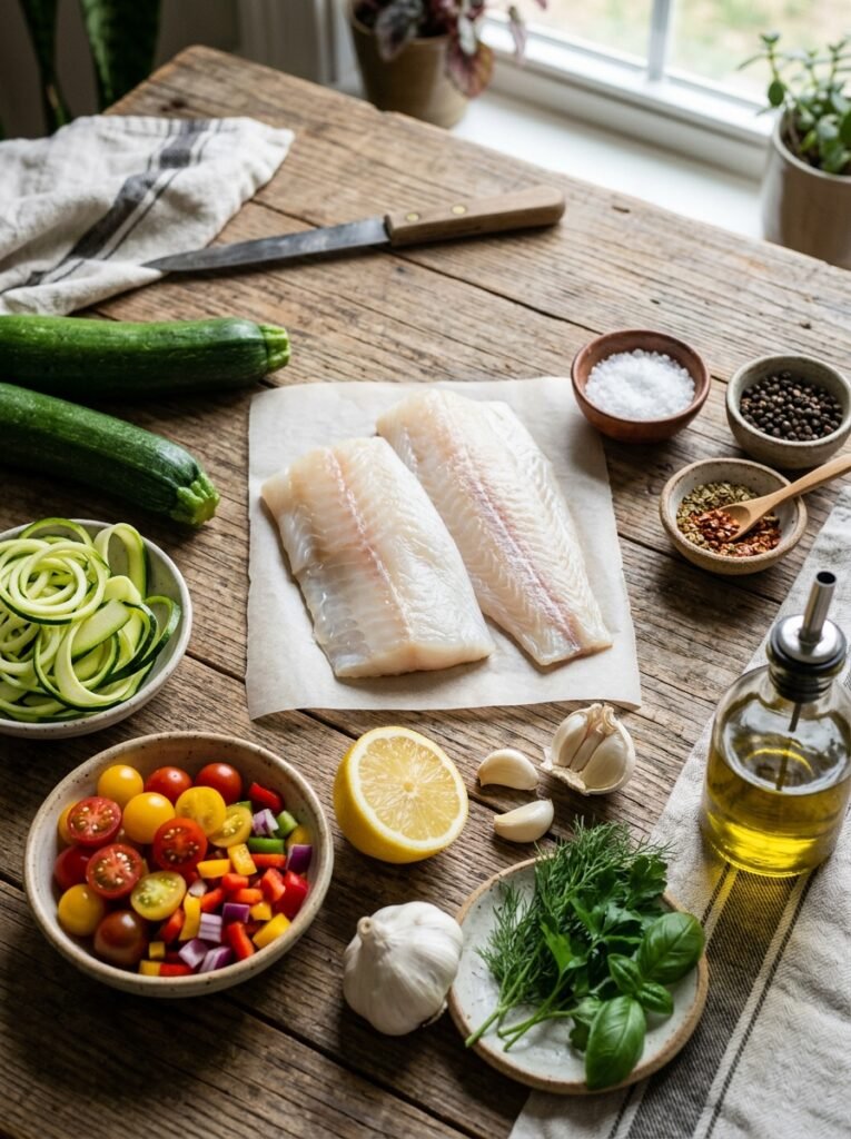 Cod zucchini ribbon salad ingred… 202606071318