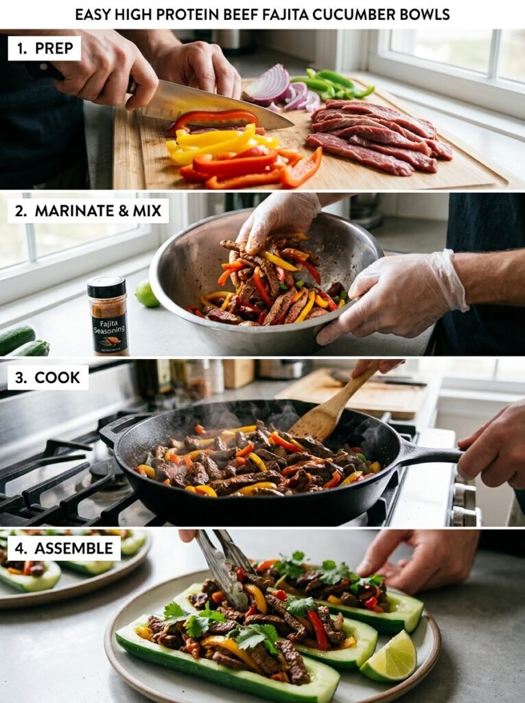 Easy High Protein Beef Fajita Cucumber Bowls 14 Cooking beef fajita cucumber bowls 202605171848