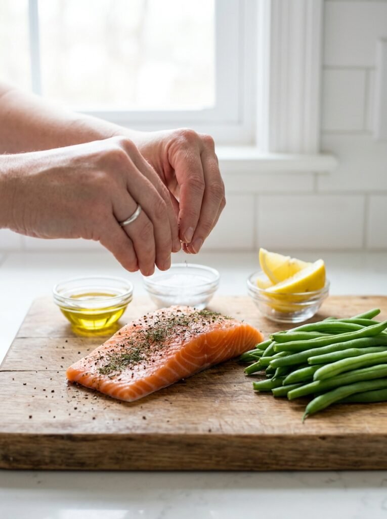 Cooking salmon green bean plate 202605092229