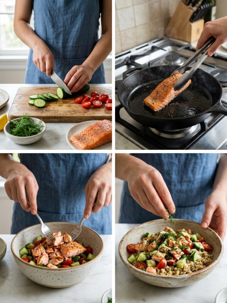 High Protein Low Calorie Salmon Tomato Cucumber Bowl: A Complete Homemade Recipe 14 Cooking salmon tomato cucumber bowl 202606091347